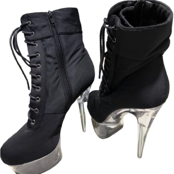 Dolls Kill Shoes - 2/$35 Dolls Kill Stassi Boot size 10 Black and clear Heeled Boots